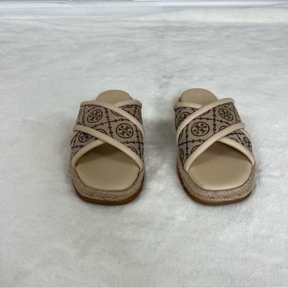 NWOT TORY BURCH T MONOGRAM CRISSCROSS ESPADRILLE SLIDES SIZE 8.5 - Picture 15 of 16